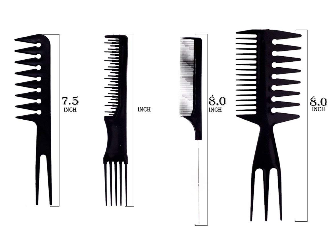 BOXO Professional Hair Styling Comb Set - 8 Piece Salon Quality Combs for Men & Women (Black) | Perfect for Home, Salon & Barber Shop Use