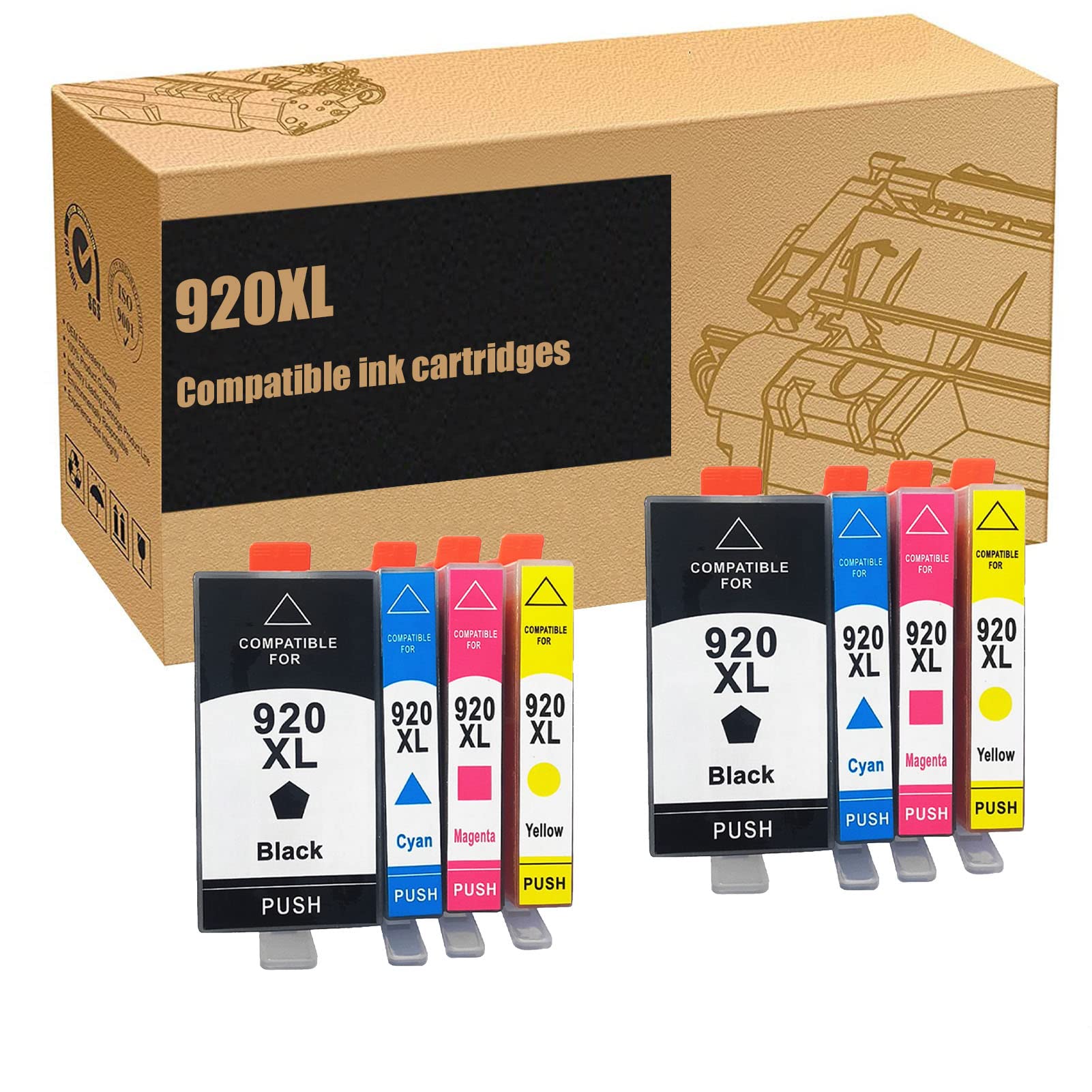 ZLOR 920XL High-Yield Compatible Ink Cartridge Set (Black, Cyan, Magenta, Yellow) - Replacement for HP 6000 6500 6500A 7000 7500 7500A Printers - 2-Pack for Home & Office Printing Needs