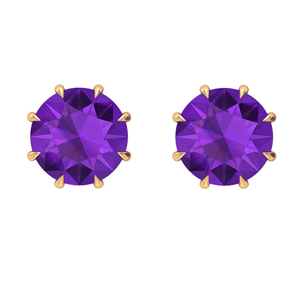4 CT Natural Amethyst Stud Earrings for Women - 14K Solid Gold February Birthstone Jewelry - Perfect for Valentine's Day, Anniversary & Birthday Gifts