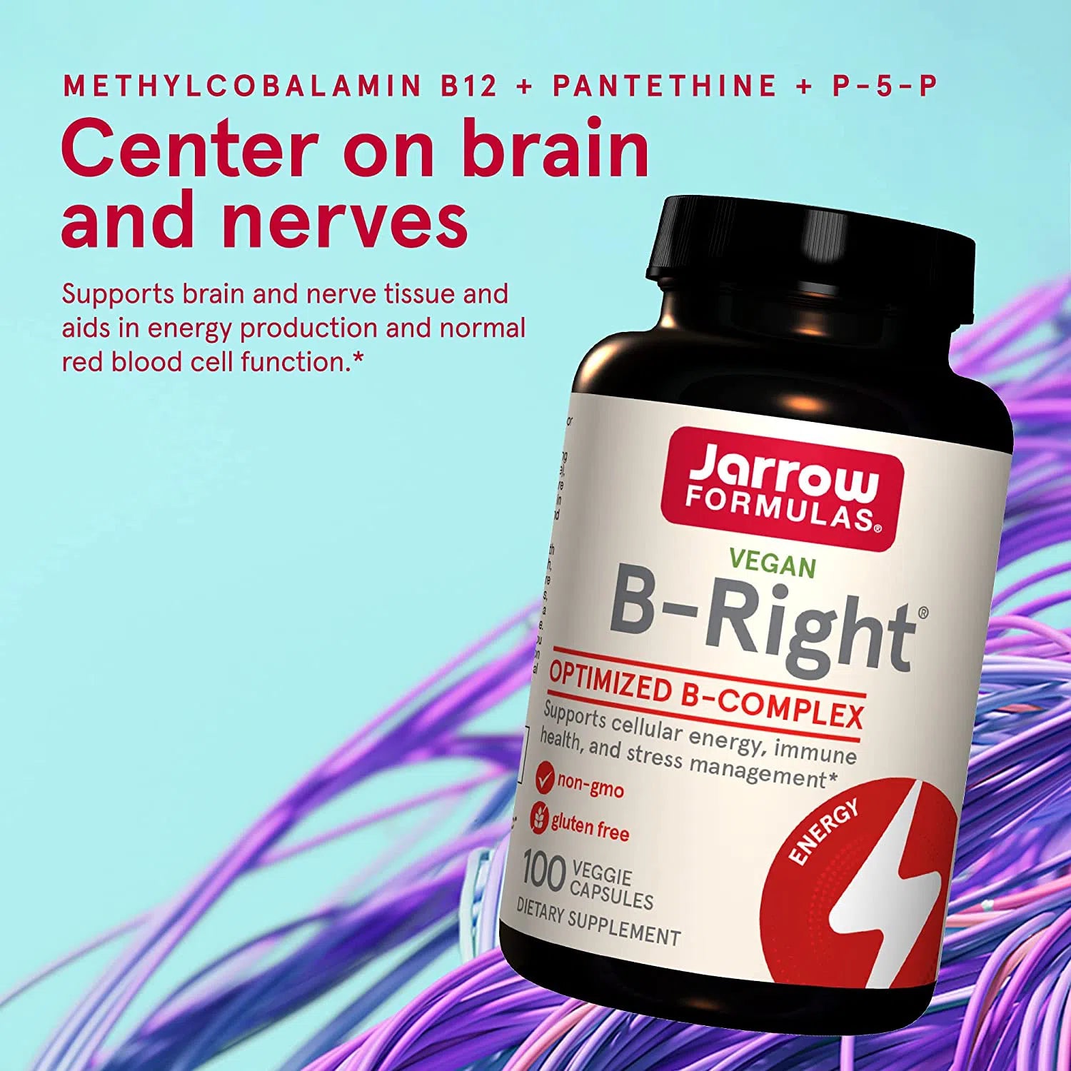 Jarrow Formulas B Right - High Potency B-Complex Vitamin Supplement with Methylcobalamin & Active Folate - Supports Energy, Brain Function & Metabolism - Ideal for Busy Professionals & Active Lifestyles
