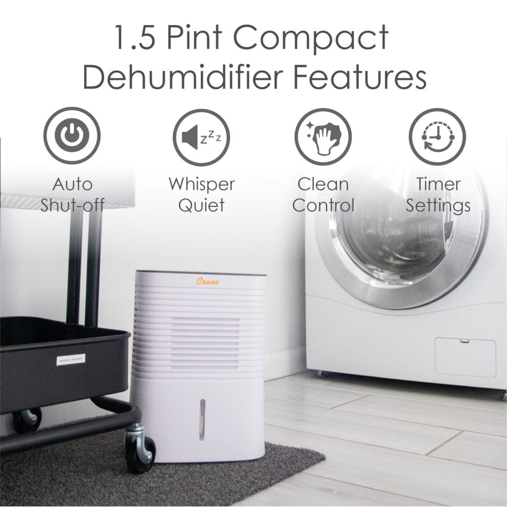 Best Crane Dehumidifier for Home & Basement - Powerful Moisture Absorber for Large Rooms, Bedrooms & Closets - Energy Efficient & Quiet Operation for Year-Round Comfort