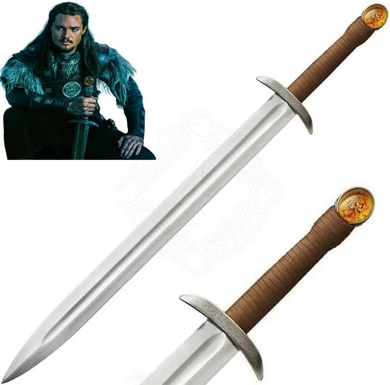 Authentic Damascus Viking Sword - Uhtred Battle Sword, Real Medieval Hunting Sword with Sheath | Viking Gifts for Men, Collectors & LARP Enthusiasts | Perfect for Cosplay, Historical Reenactments & Home Decor