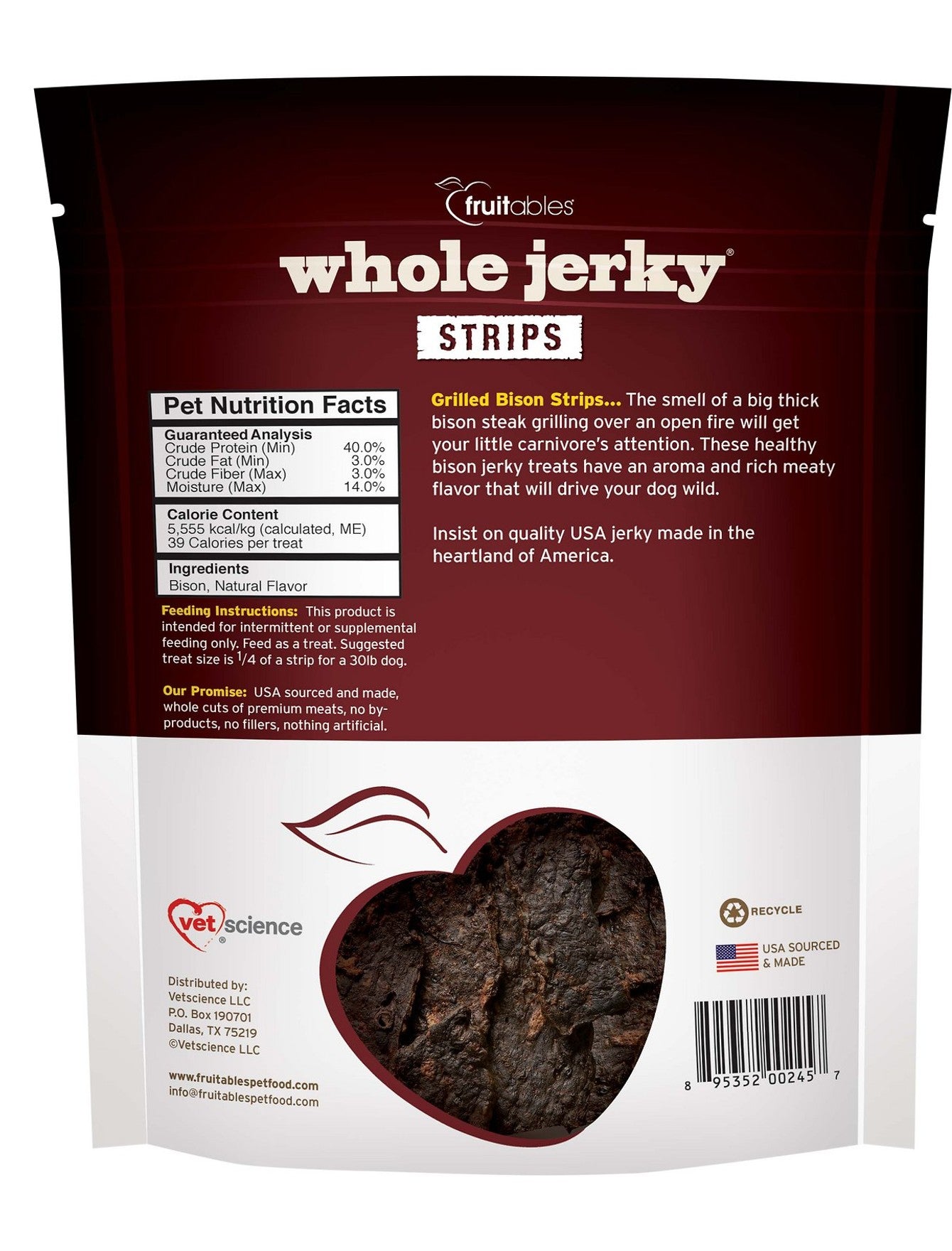 Fruitables Wildly Natural Grilled Bison Jerky Strips Dog Treats 5oz - Grain Free, Healthy Snacks for Small & Large Dogs - Perfect for Training Rewards & Outdoor Adventures