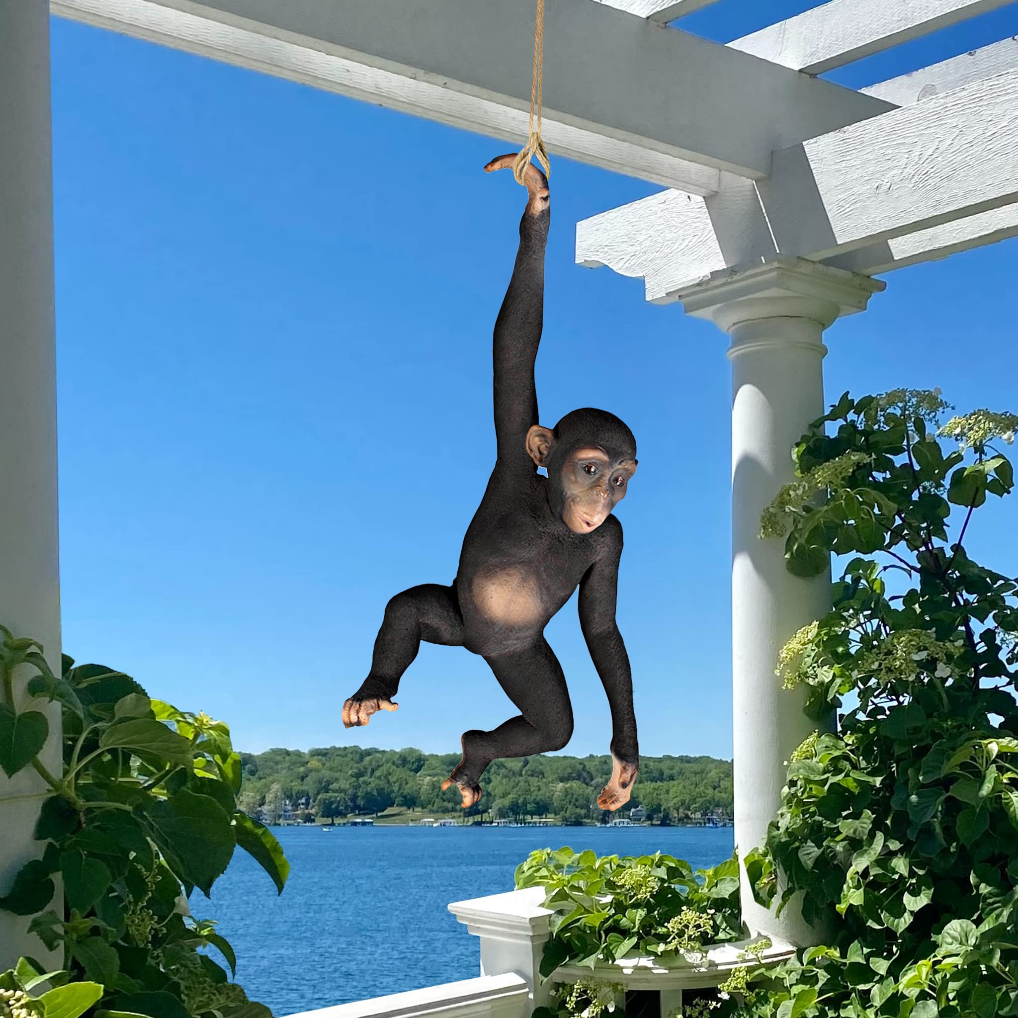 Design Toscano Hanging Jungle Monkey Statue - Realistic Primate Decor for Home, Garden & Outdoor Spaces - Perfect for Tropical Theme Parties & Animal Lover Gifts