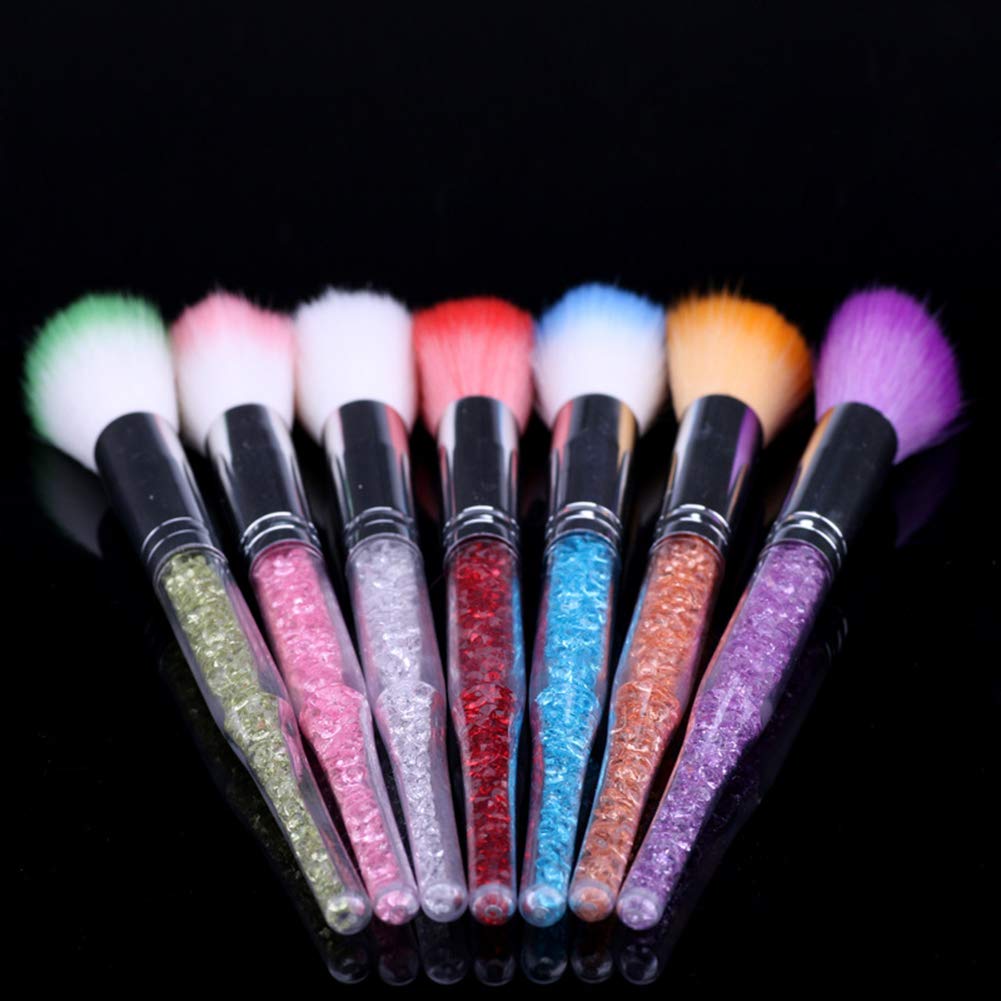 Glitter Rhinestones Handle Nylon Hair Brush for Dust Cleaning - Acrylic UV Gel Nail Art White Brush - Perfect for Salon, Nail Art, Makeup & Home Use