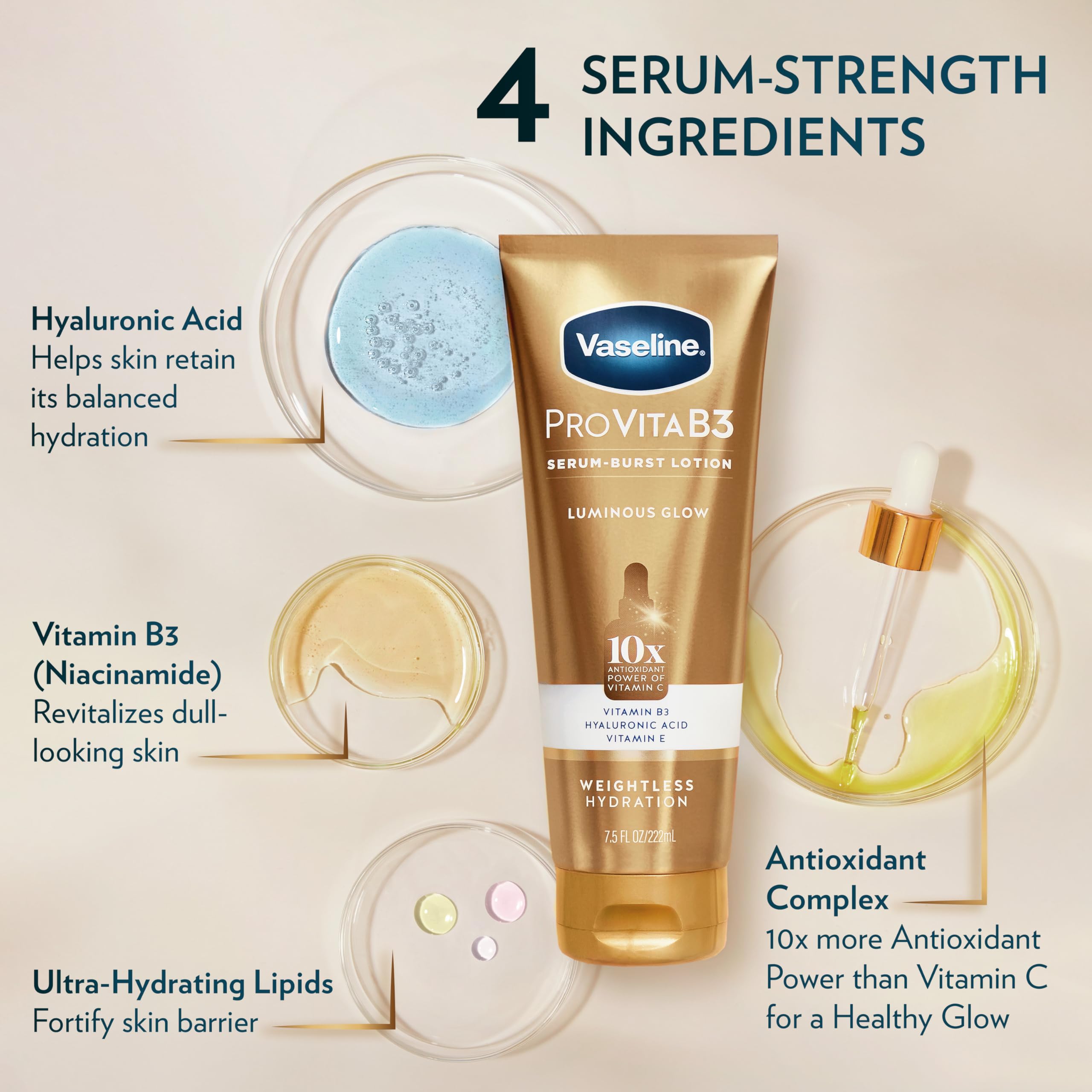Vaseline Pro VitaB3 Skin Care Serum - 10x Antioxidant Power of Vitamin C with Vitamin B3 & Hyaluronic Acid - 7.5 fl oz 2 Pack for Healthy, Glowing Skin - Daily Moisturizer for Face & Body - Perfect for Dry Skin Care Routine & Nighttime Skincare Regimen