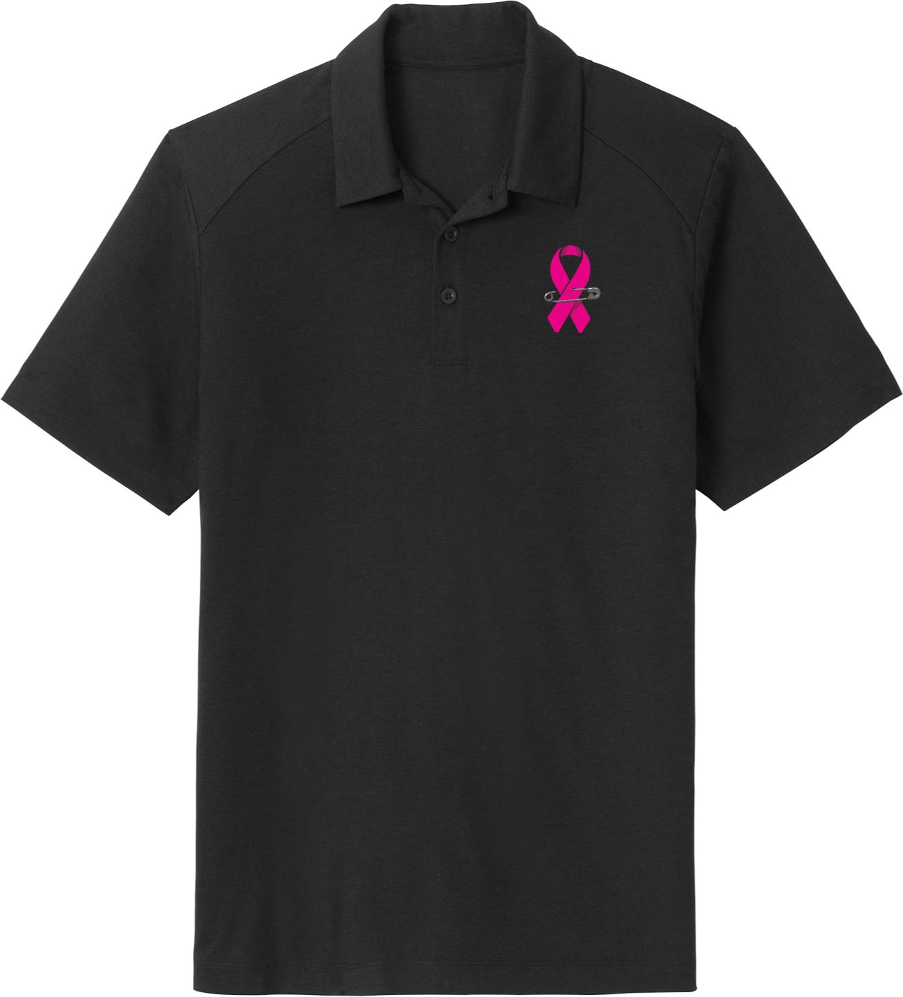 Breast Cancer Awareness Wicking Polo Shirt - Pink Ribbon Pin Pocket Print - Moisture-Wicking & Comfortable for Workouts, Walks, and Everyday Wear