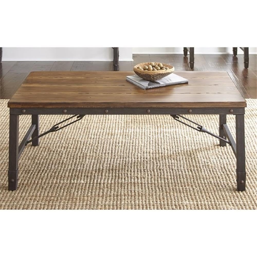 Antiqued Honey Brown BOWERY HILL Coffee Table - Modern Farmhouse Living Room Furniture for Home Decor & Entertaining