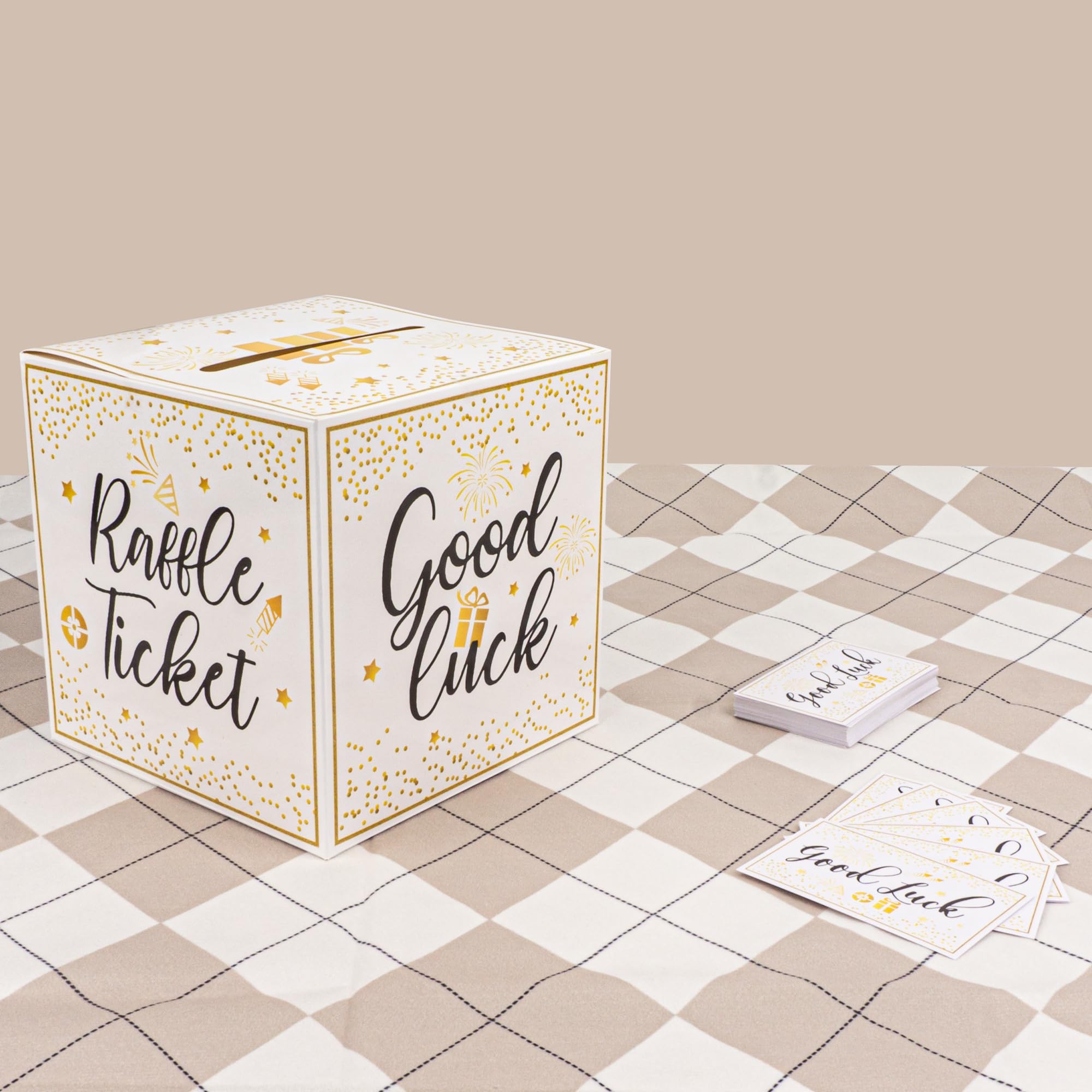 Golden Donation Box with Entry Cards - Raffle Box, Suggestion Box, Ballot Box for Fundraising, Voting & Events - Perfect for Charity Auctions, Church Donations & Office Voting