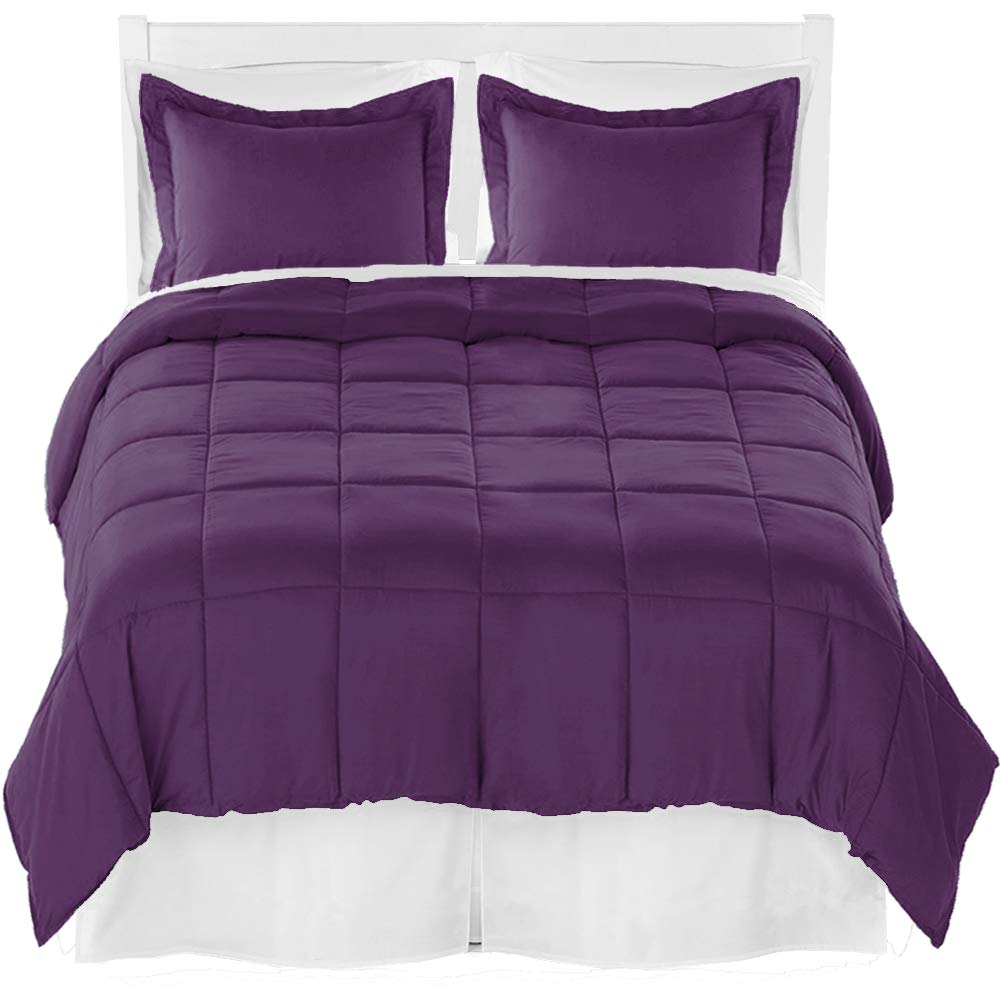 Bare Home Twin XL Comforter Set with Sheet Set & Bed Skirt - Ultra Soft Brushed Microfiber Bedding (Plum Comforter, White Sheets & Bed Skirt) - Perfect for Guest Rooms, Dorms & Cozy Bedroom Decor