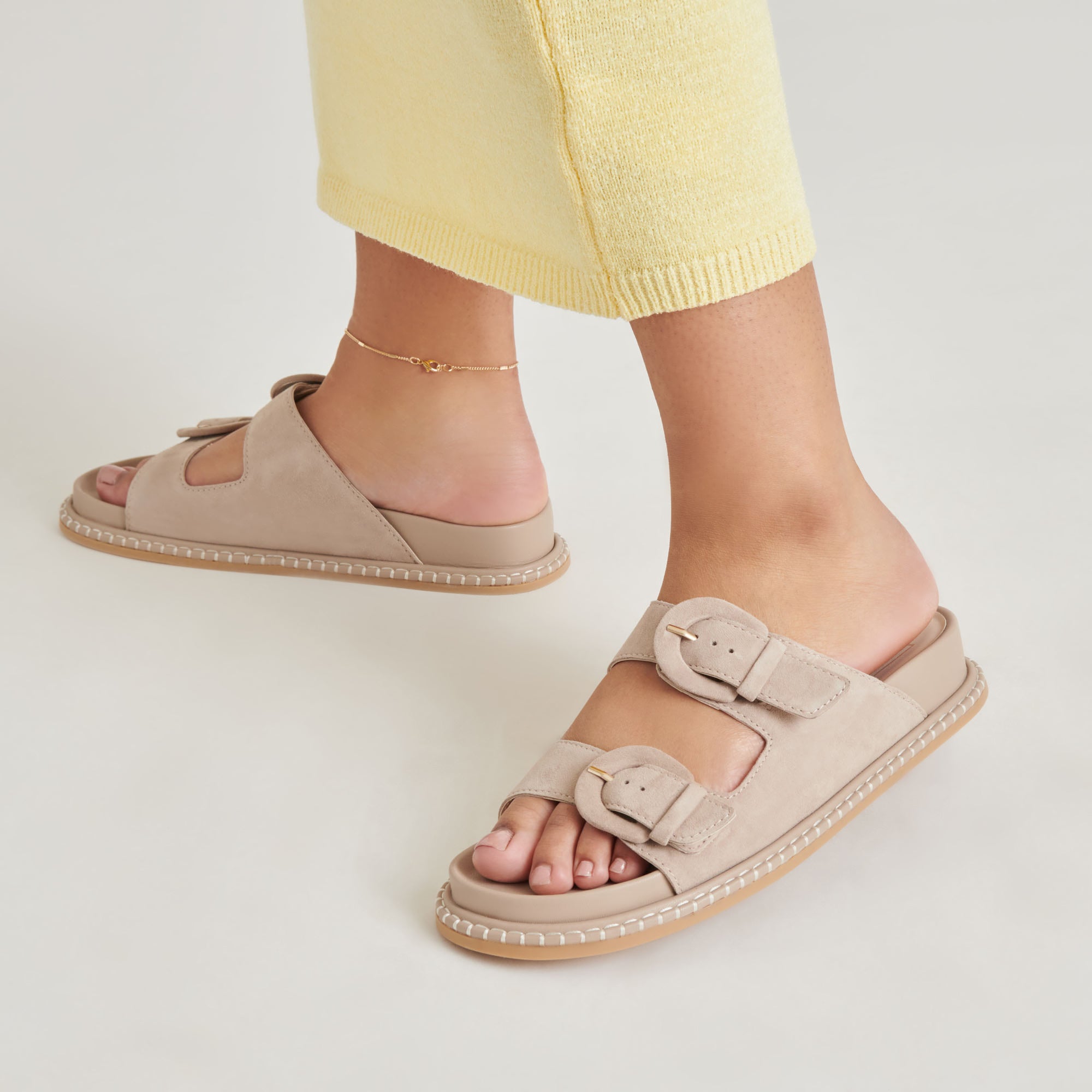 SHAUNY Women's Sandals - DK Taupe Suede Comfortable Slide Sandals for Summer, Beach, and Casual Wear