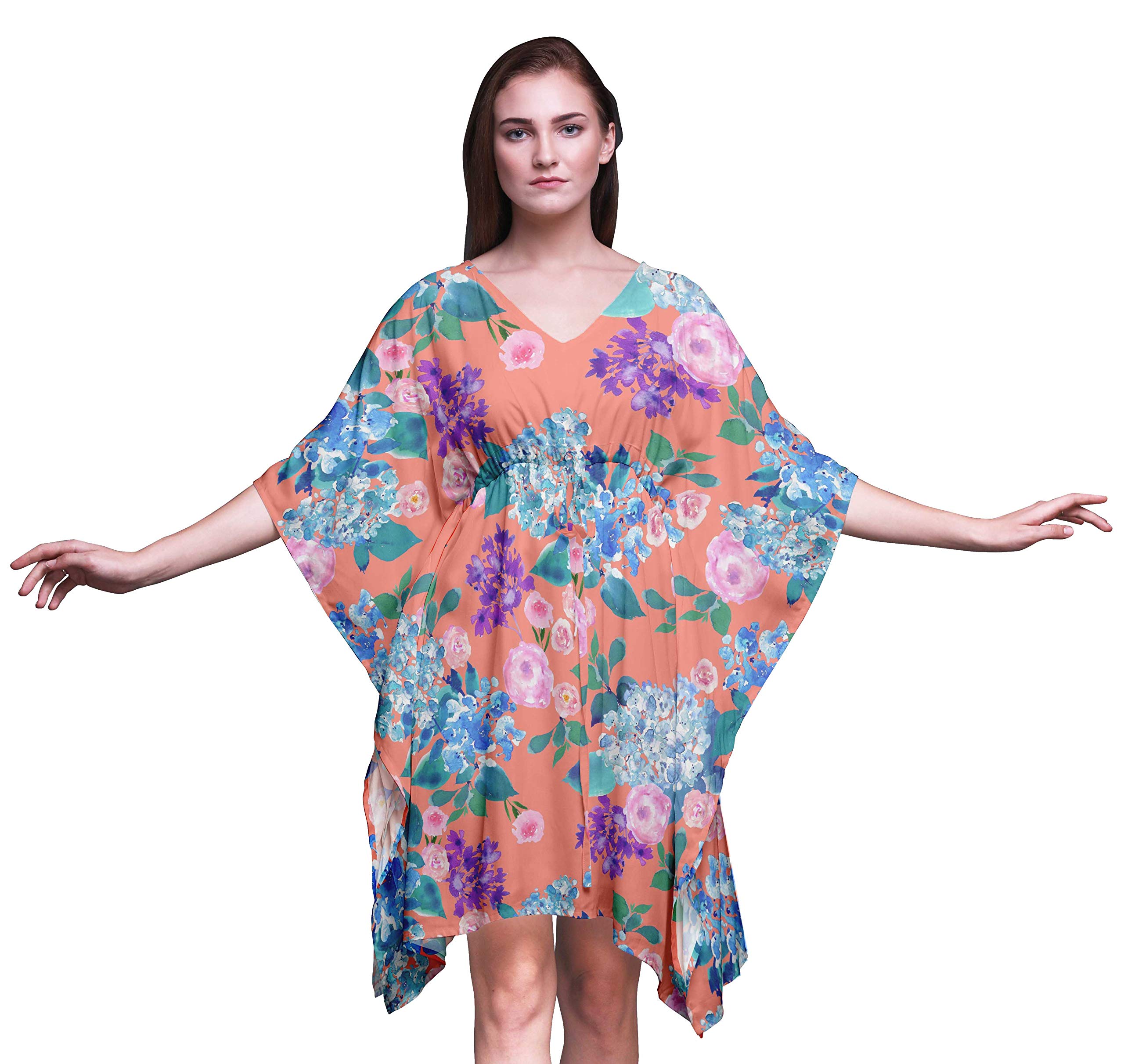 Bimba Women's Short Caftan Midi Dress - Beach Cover Up, Swimwear Wrap, Boho Summer Dress for Pool, Vacation & Resort Wear