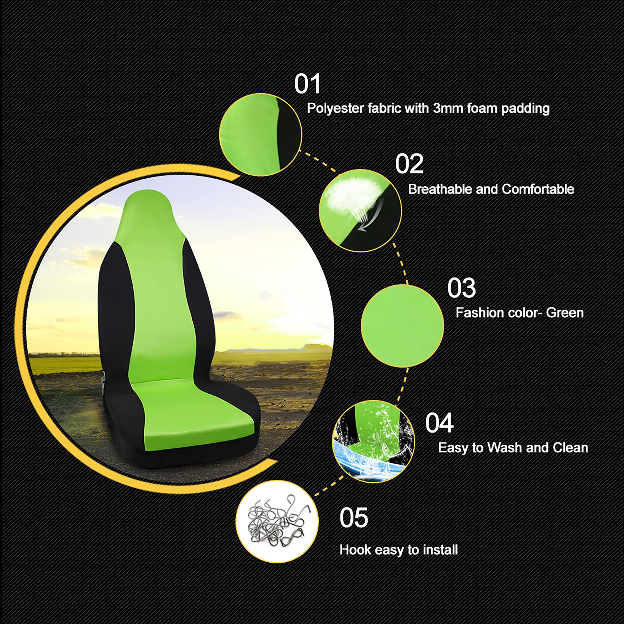 uxcell High Back Bucket Auto Car Seat Cover - Durable Polyester Fabric, Green Color - Perfect for Cars, Trucks & SUVs - Protects Seats from Wear & Pets