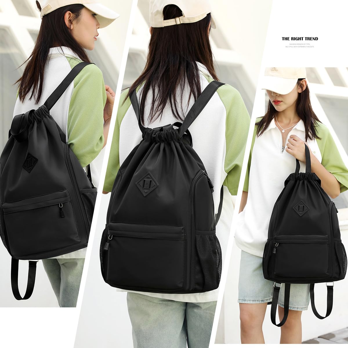 Valleycomfy Waterproof Gym Backpack for Men & Women - Lightweight Sports Bag with Drawstring & Side Pocket - Perfect for Workout, Travel & Outdoor Activities (Black)