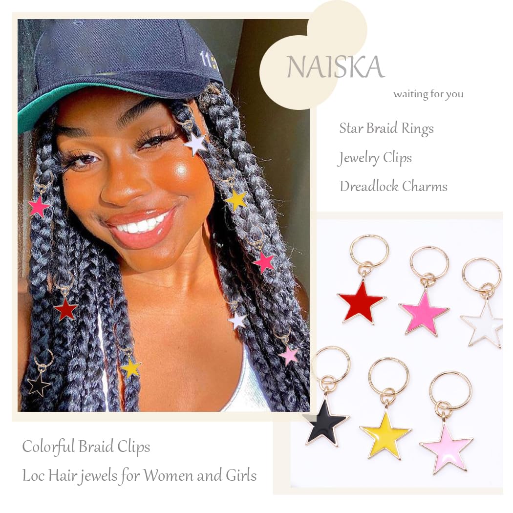 NAISKA Gold Star Hair Clips for Women - Dreadlock Accessories & Braid Jewelry - Perfect for Locs, Braids, Twists & Natural Hairstyles - Great for Parties, Weddings & Everyday Wear