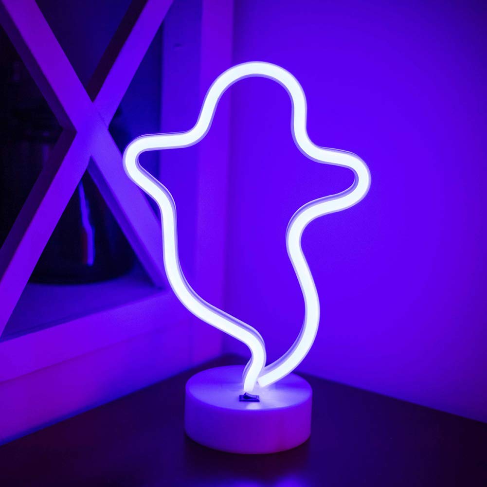 Blue Ghost LED Neon Sign - Custom Night Light for Kids Room Decor, Halloween Party & Bedroom Wall Art - Durable & Energy Efficient