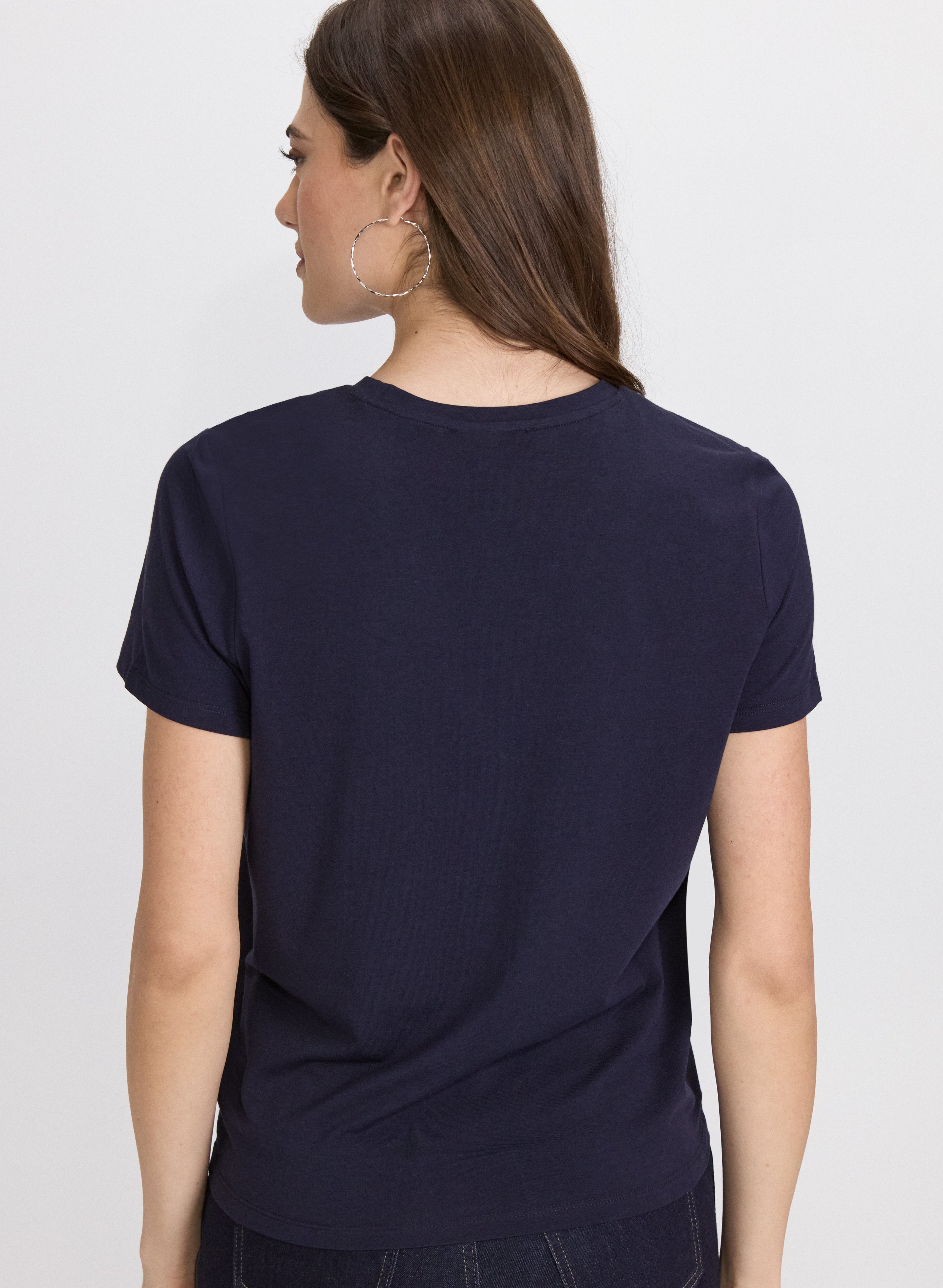 Crystal Trim T-Shirt for Women - Elegant Rhinestone Embellished Top for Casual & Party Wear | Perfect for Date Nights & Special Occasions