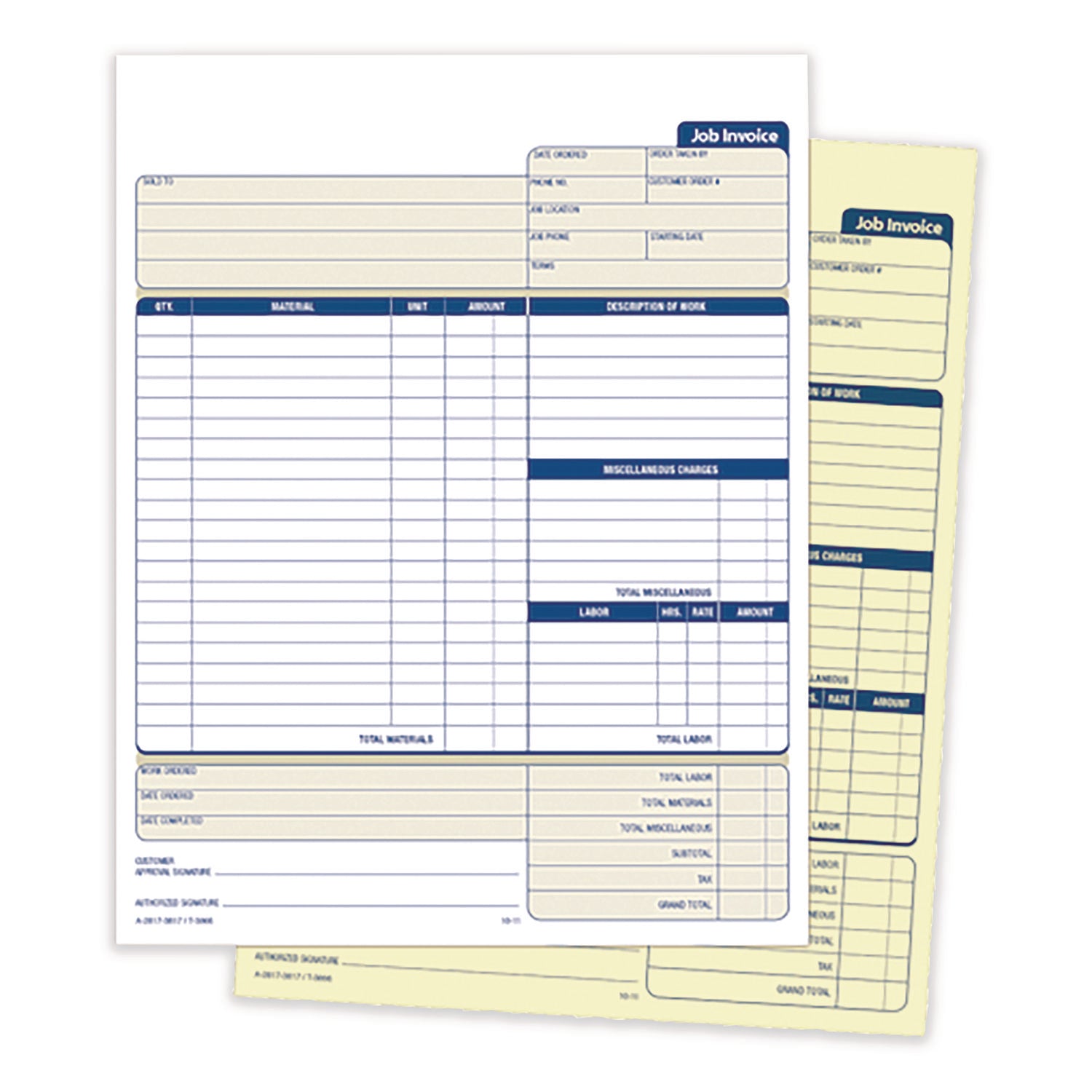 Adams® Carbonless Two-Part Multipart Job Invoice Forms, 8.5