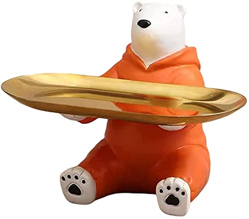 Nordic Style Bear Figurine Storage Tray - Seated Bear Statue Desk Organizer for Jewelry, Keys & Trinkets | Home, Office & School Desktop Decor & Storage Solution