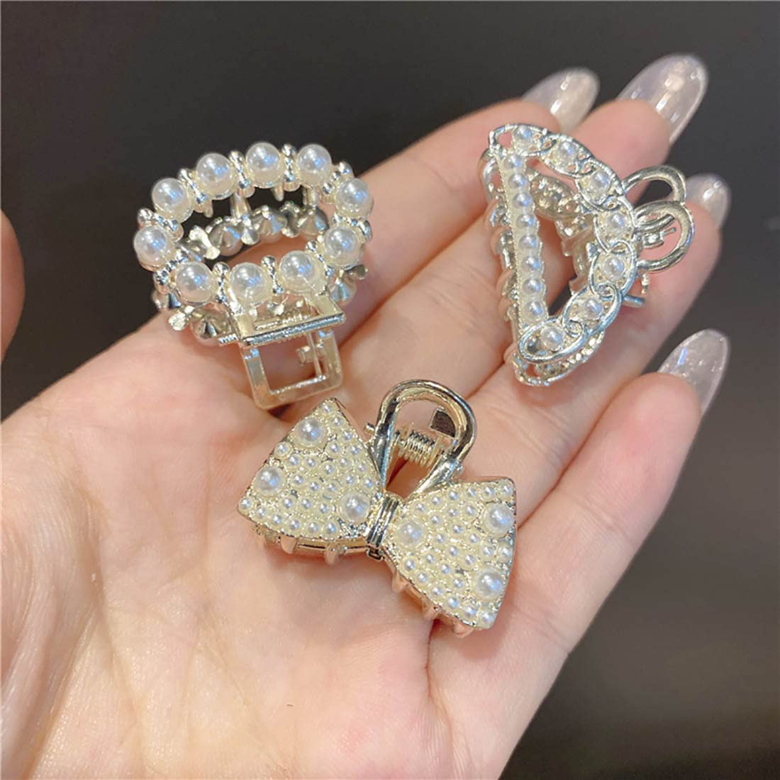 Elegant White Pearl Hair Claw Clips - Non-Slip Bow Hair Clamps for Women & Girls (3-Pack) | Perfect for Updos, Ponytails & Everyday Hairstyles