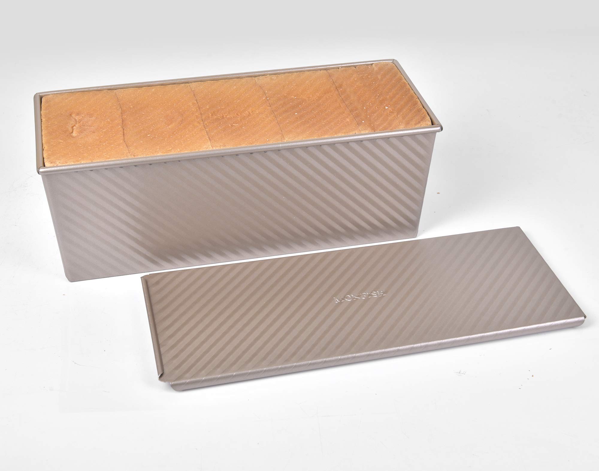 Monfish Large Loaf Pan with Lid - Pullman Bread Pan for 2.2lb Dough - Commercial Grade Aluminized Steel Non-Stick Baking Pan - Perfect for Homemade Bread, Sandwich Loaves & Artisan Baking