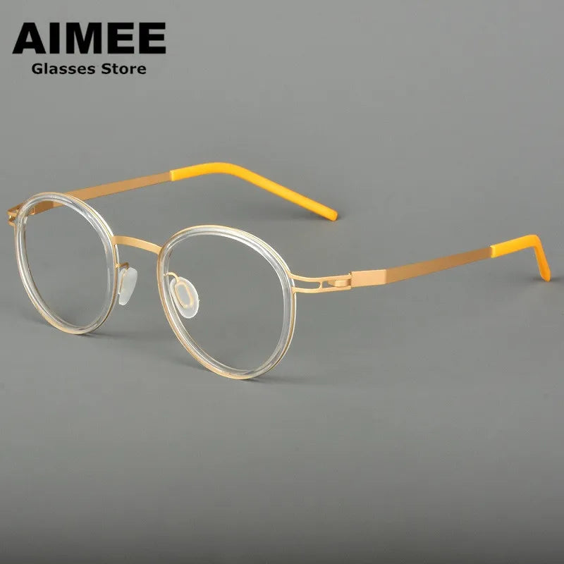 Unisex Full Rim Round Screwless Titanium Acetate Eyeglasses Frame 4620 - Lightweight Durable Glasses for Men & Women - Perfect for Reading, Work, and Everyday Wear