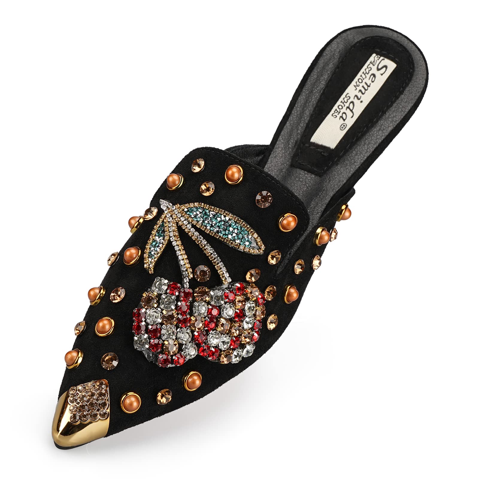 Women's Comfortable Soft Memory Foam Mule Shoes - Pointed Toe Slip-On Flats with Cherry Rivet Detail | Perfect for Casual Wear, Office & Summer Outfits