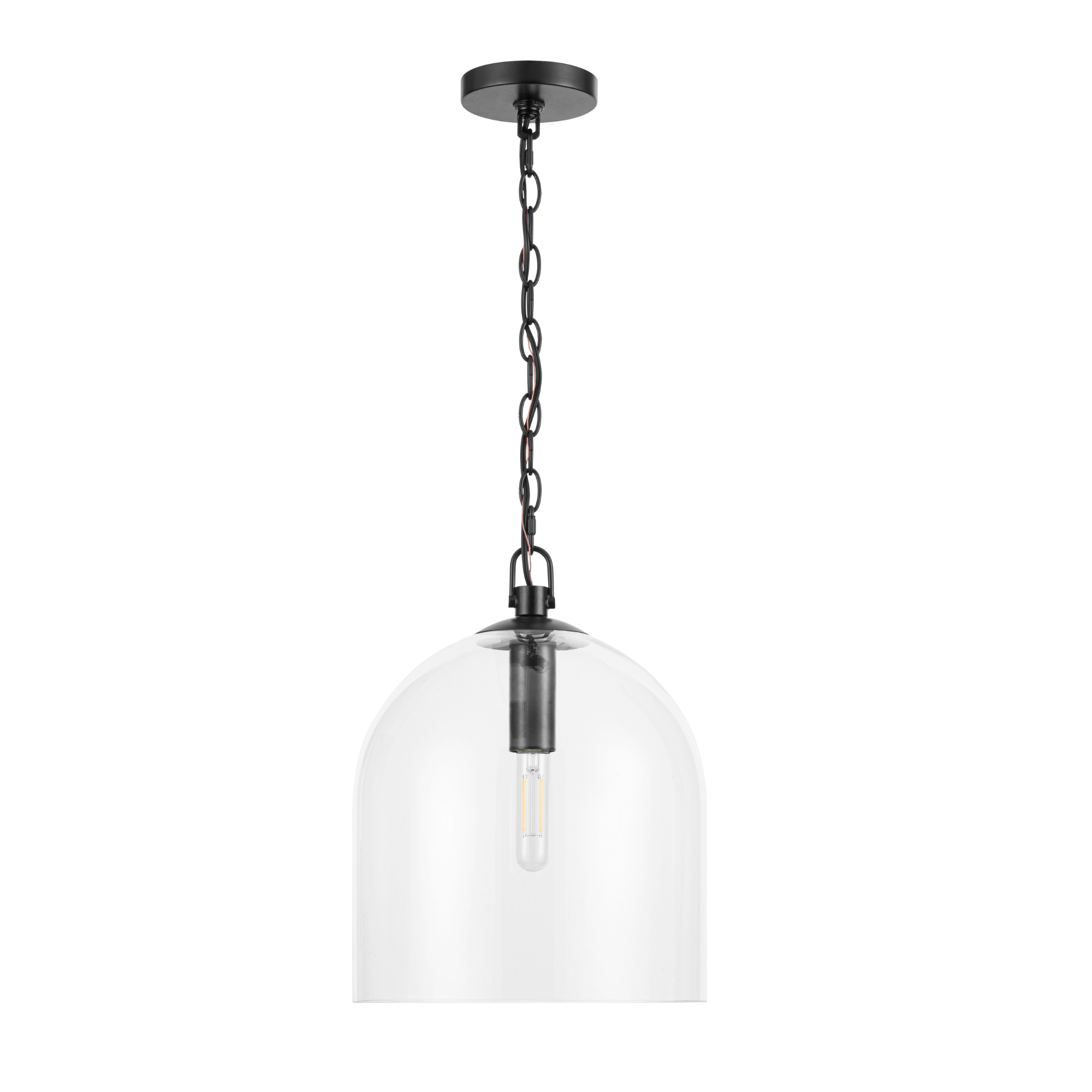 1 Light Hansley Pendant Light Fixture - Matte Black with Clear Glass Shade for Kitchen Island, Dining Room or Entryway Lighting