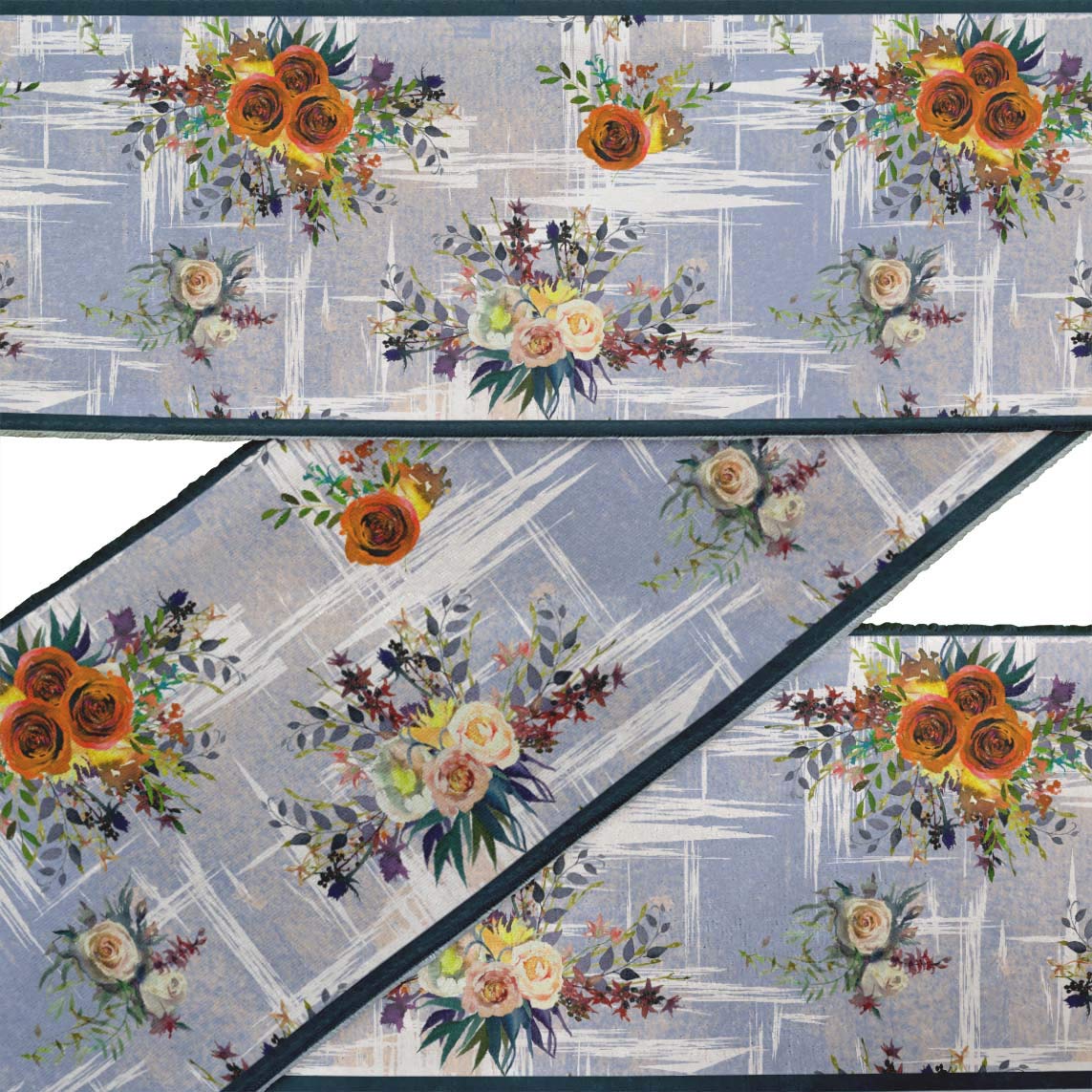 IndianBeautifulArt Orange Leaves & Rose Floral Printed Velvet Ribbon Trim - 9 Yards, 3 Inches Wide for Crafts, Sewing, DIY Accessories - Perfect for Gift Wrapping, Home Decor, and Fashion Embellishments