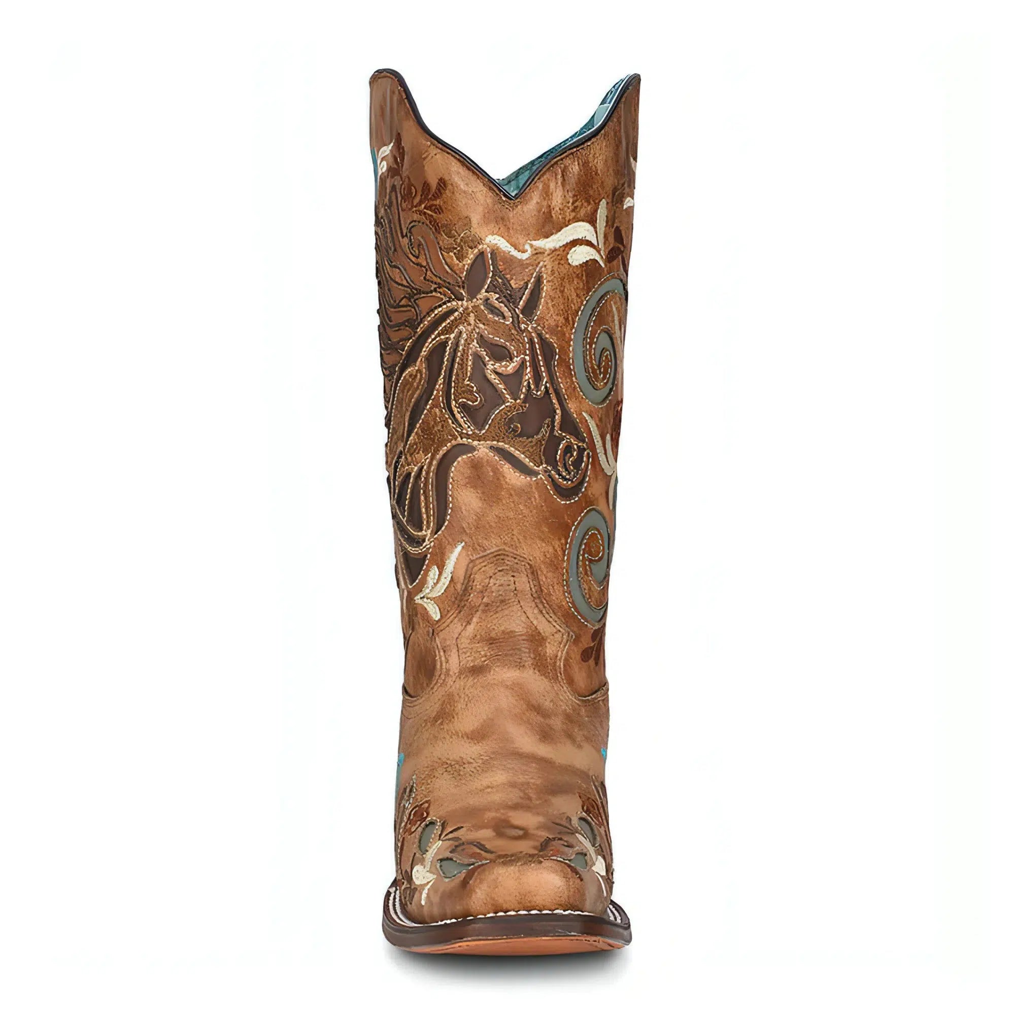 A4266 Women's Brown Western Cowgirl Leather Boots - Stylish & Comfortable for Riding, Country Dancing & Everyday Wear