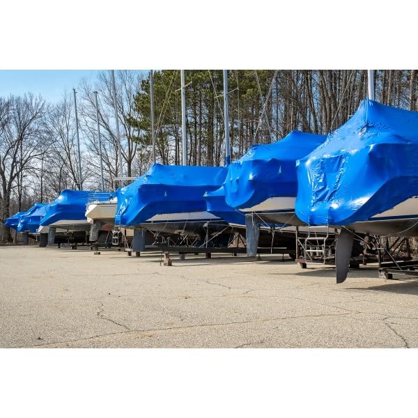 Blue 7 Mil Polyethylene Plastic Shrink Wrap Film - Heavy Duty Vapor Barrier for Boat Storage, Industrial Protection & Packaging - 17' x 75' - Works with Heat Gun for Secure Sealing & Weatherproofing