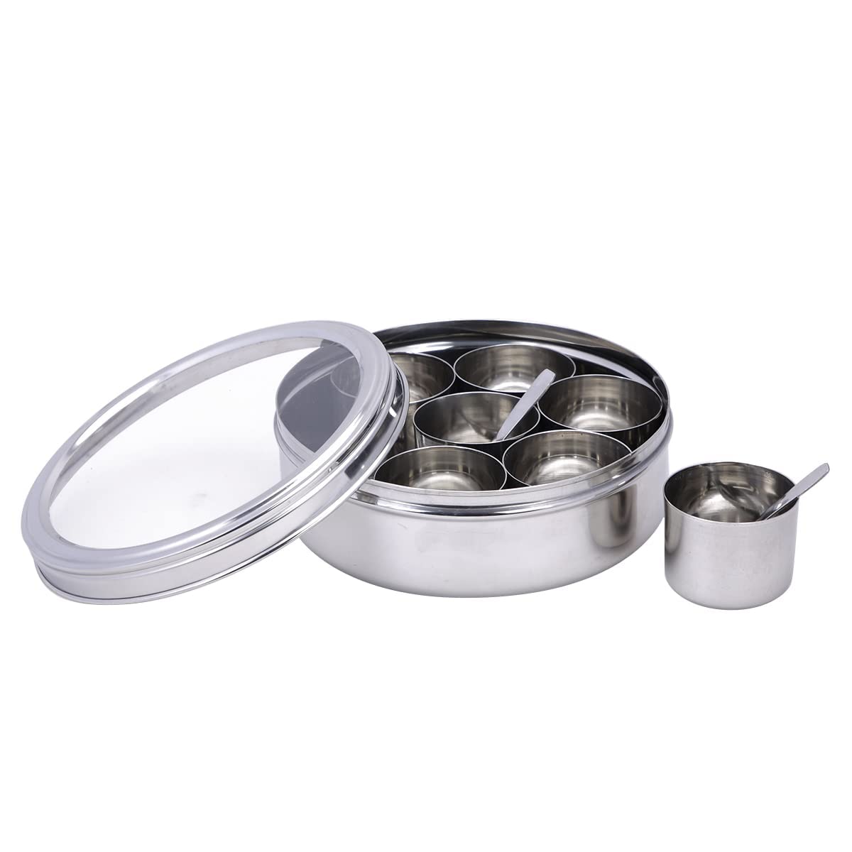 Premium Stainless Steel Spice Box Set - 7 Compartment Masala Storage Container with Transparent Lids | Compact Spice Rack Organizer for Kitchen Countertop, Pantry & Cooking Essentials | Perfect for Indian Cooking, Meal Prep & Spice Storage