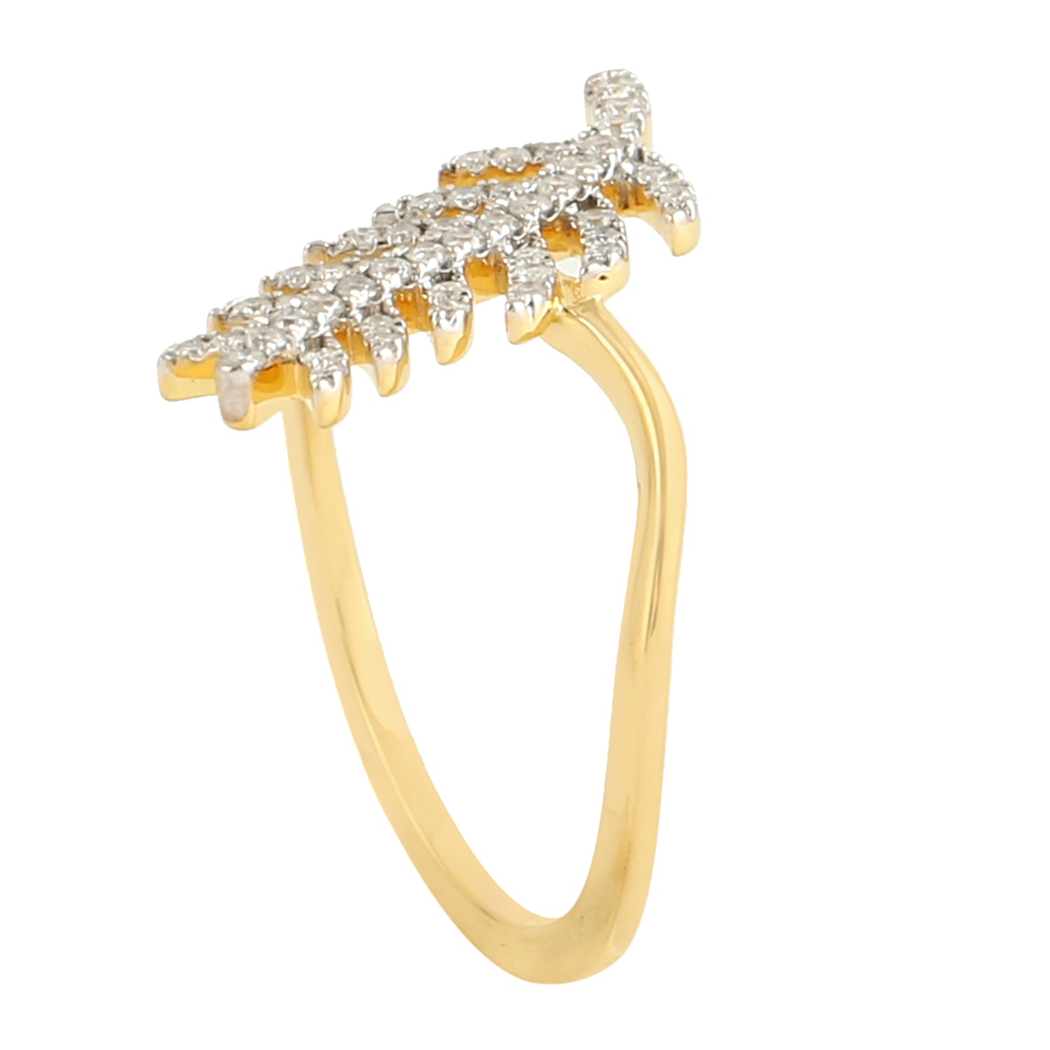18k Yellow Gold Micro Pave Diamond Handmade Leaf Design Ring - Elegant Jewelry for Weddings, Anniversaries & Special Occasions