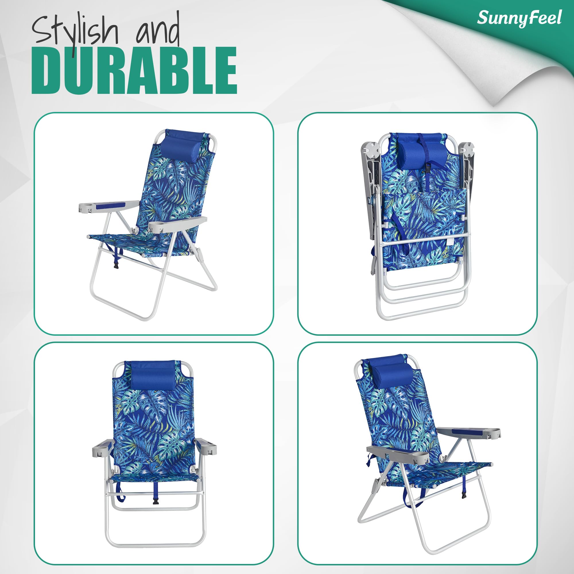 **SUNNYFEEL Oversized Tall Folding Beach Chair – Lightweight & Heavy Duty 500 lbs Capacity – 17