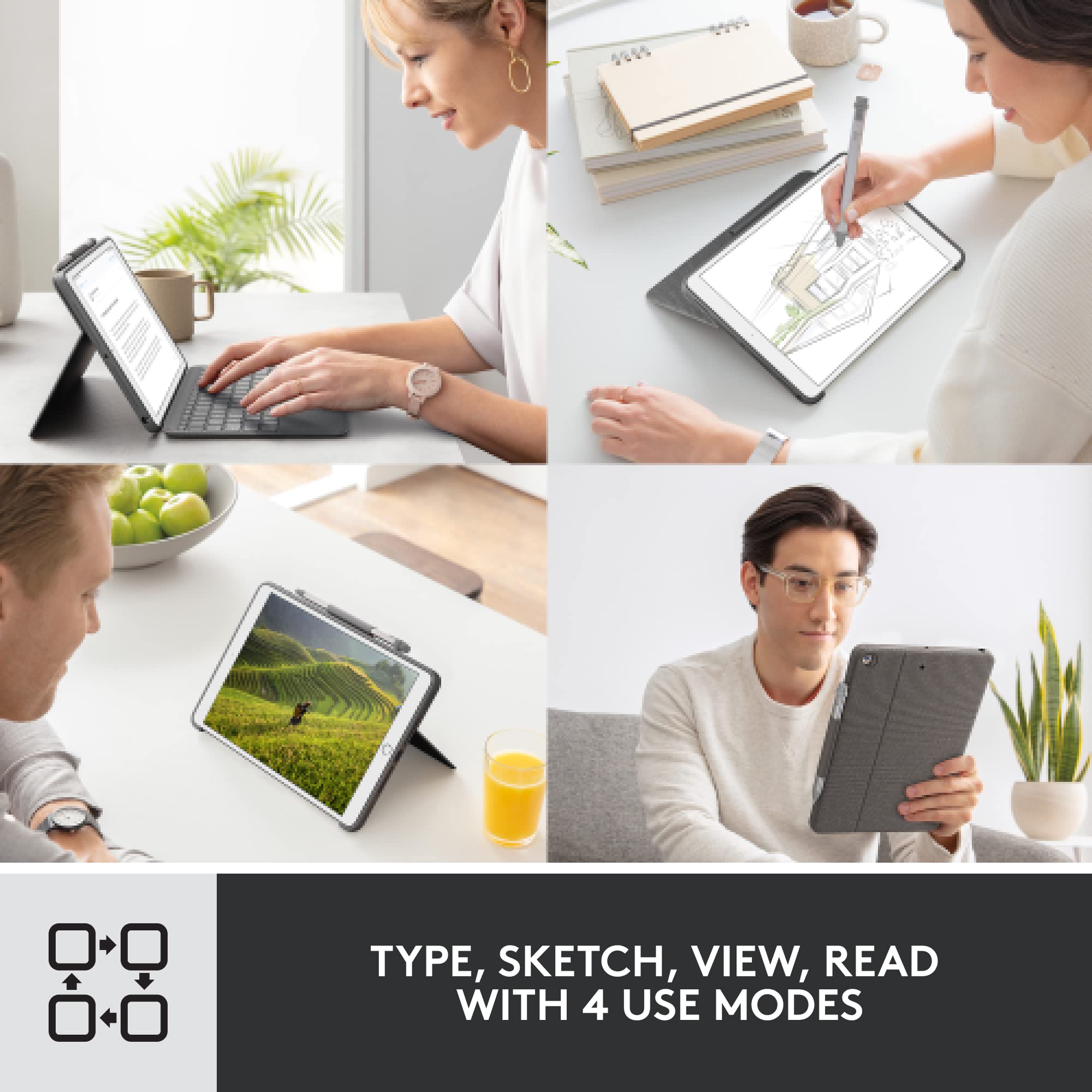 Logitech Combo Touch Keyboard Case for iPad 7th/8th/9th Generation (2019-2021) with Crayon Grey Stylus - Compatible with iPad 2018 & Newer Models - Perfect for Work, Study & Creative Projects