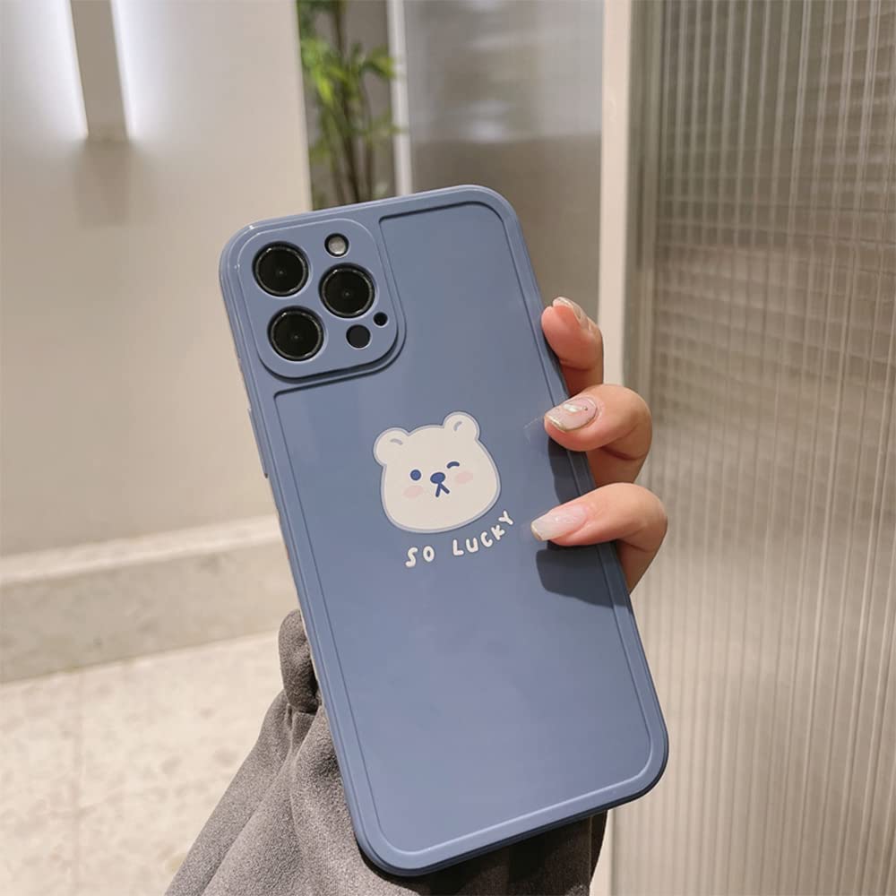 Ownest Cute Painted White Luck Bear TPU Case for iPhone 13 Pro Max - Slim Soft Flexible Protective Cover for Women & Girls - Perfect for Daily Use, Work & School