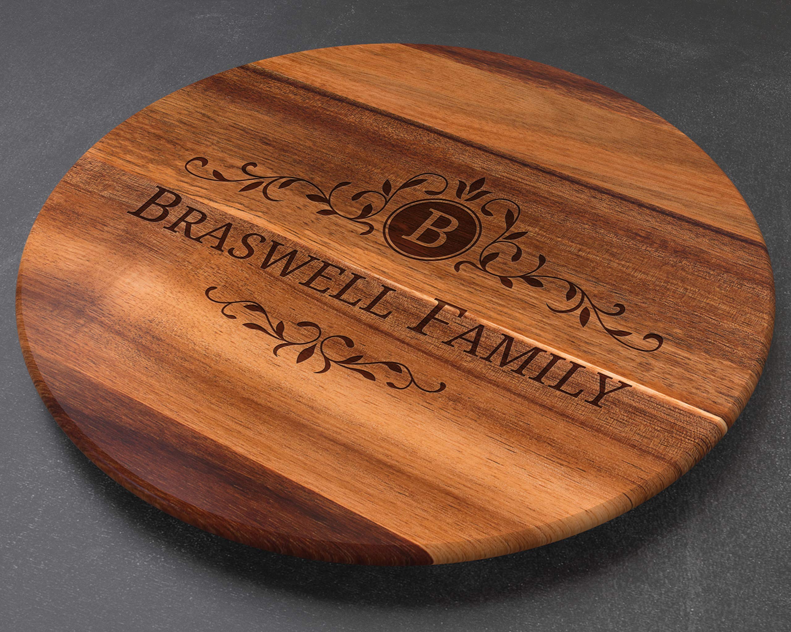 Custom Wooden Lazy Susan Turntable - Personalized Spinning Serving Tray for Dining Table, Kitchen Counter, and Party Buffet - Engraved Cutting Board & Decorative Display Stand