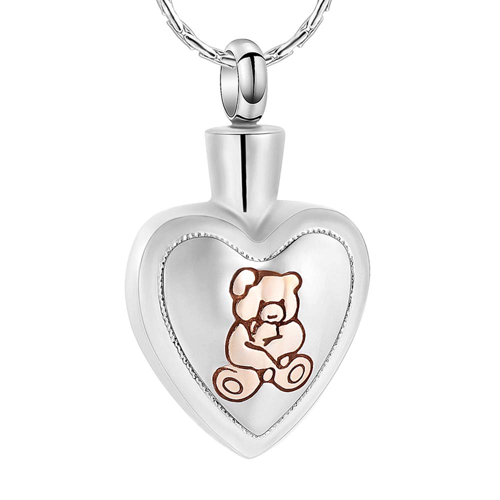 ConstantLife Memorial Teddy Bear Heart Charm Pendant Necklace - Stainless Steel Urn Jewelry for Ashes Keepsake - Perfect for Remembrance Gifts, Sympathy Jewelry & Memorial Services