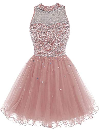 Elegant Short Homecoming Dress with High Neck & Crystal Details - Perfect for Prom, Cocktail Parties & Special Occasions