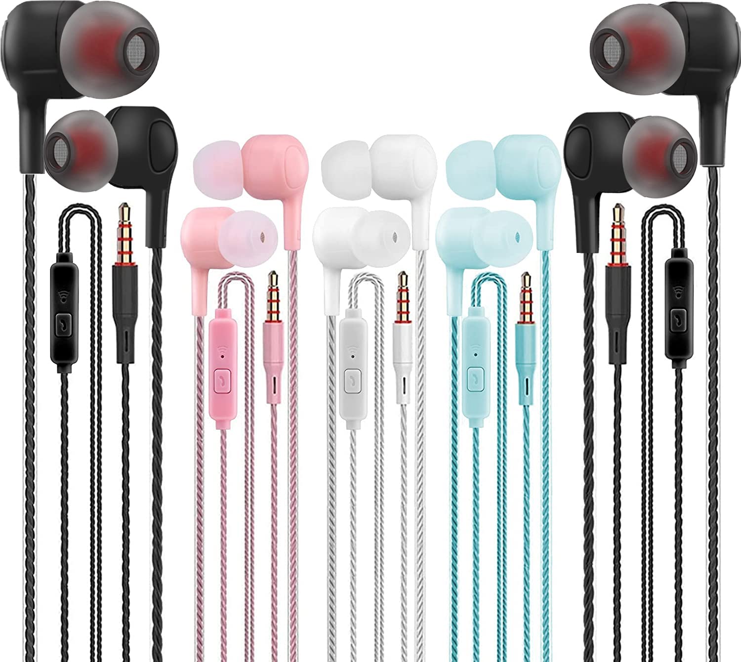 5 Pack Wired Earbuds with Microphone - 3.5mm Tangle-Free In-Ear Headphones for Laptop, Chromebook, Android, Gaming & MP3 Players | Durable & Affordable Earphones for Kids, Students | Perfect for School, Workouts, Commuting & Online Classes