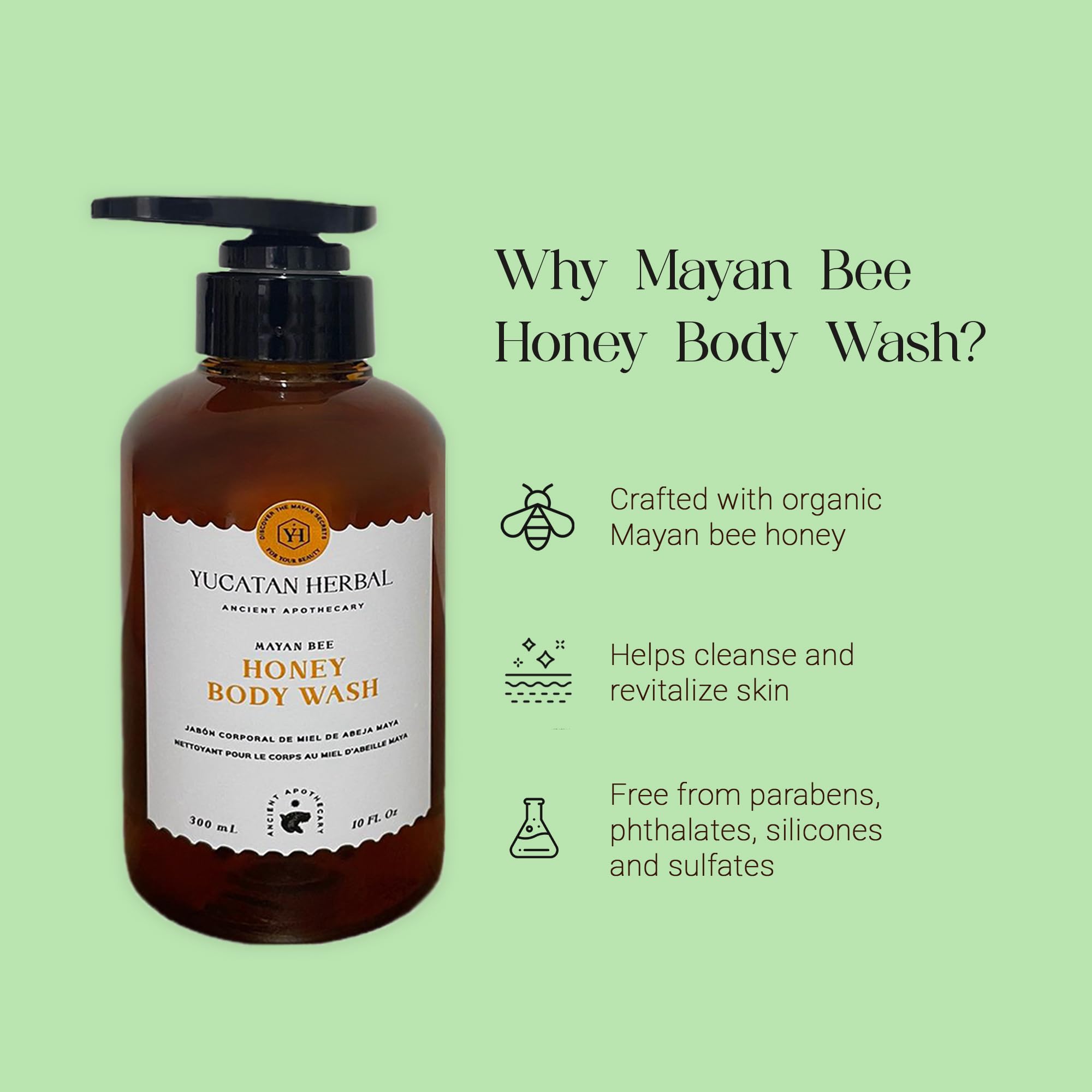 Organic Yucatan Herbal Mayan Bee Honey Body Wash - Natural Moisturizing & Antibacterial Shower Gel for Dry & Sensitive Skin - Perfect for Spa, Bath & Daily Skincare Routine