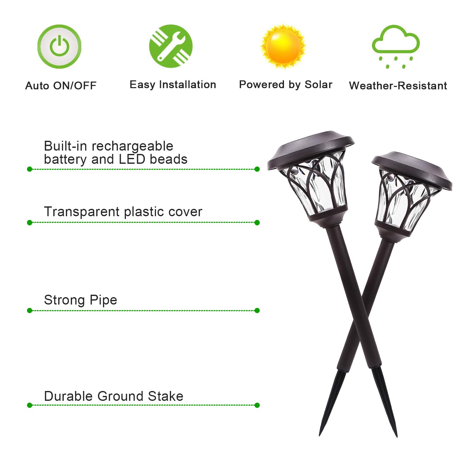 8 Pack Solar Powered Outdoor Waterproof Security Lights - Easy Installation Garden Path Lights for Walkway, Yard & Driveway | Weatherproof LED Landscape Lighting for Patio, Deck & Backyard Safety