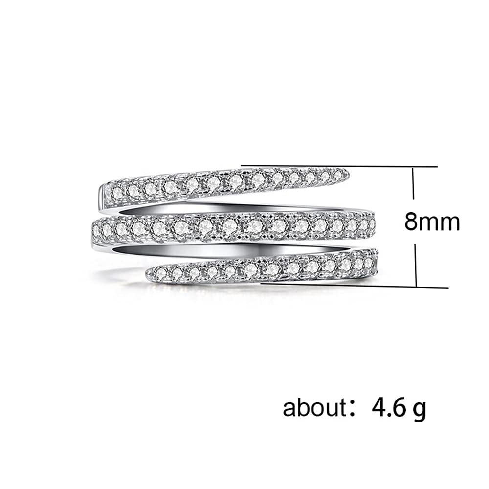 925 Sterling Silver Shiny Full Diamond Ring for Women - Three Row Cubic Zirconia Cocktail Ring | Elegant CZ Diamond Eternity Band Jewelry Gift | Perfect for Engagement, Wedding, Anniversary, Valentine's Day & Birthday | Great for Date Night, Party, Formal Events & Everyday Luxury Wear | Stylish for Office, Dinner Date & Special Occasions