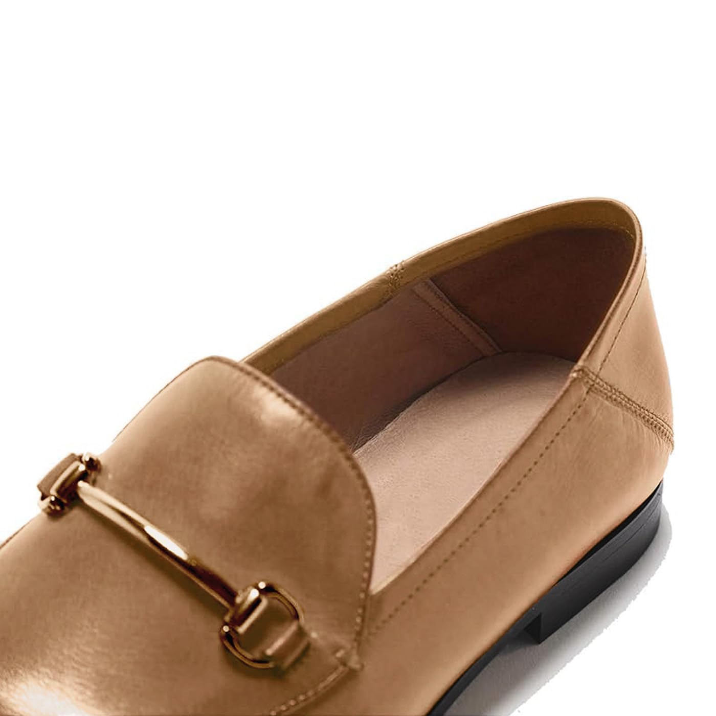 U-lite Women's Cow Leather Slip On Loafers with Metal Decoration - Comfortable Flat Mules for Casual Wear, Office & Travel