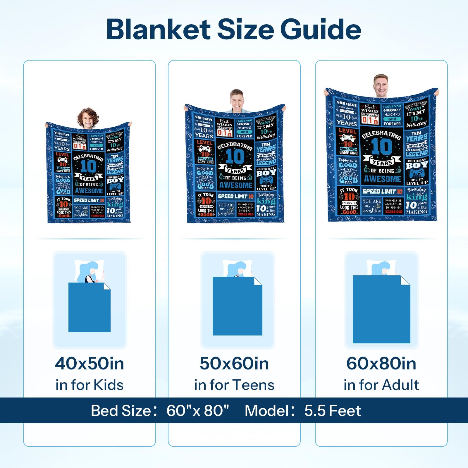 10th Birthday Gifts for Boys - 40x50 Inch Cozy Throw Blanket for Kids Room & Sleepovers