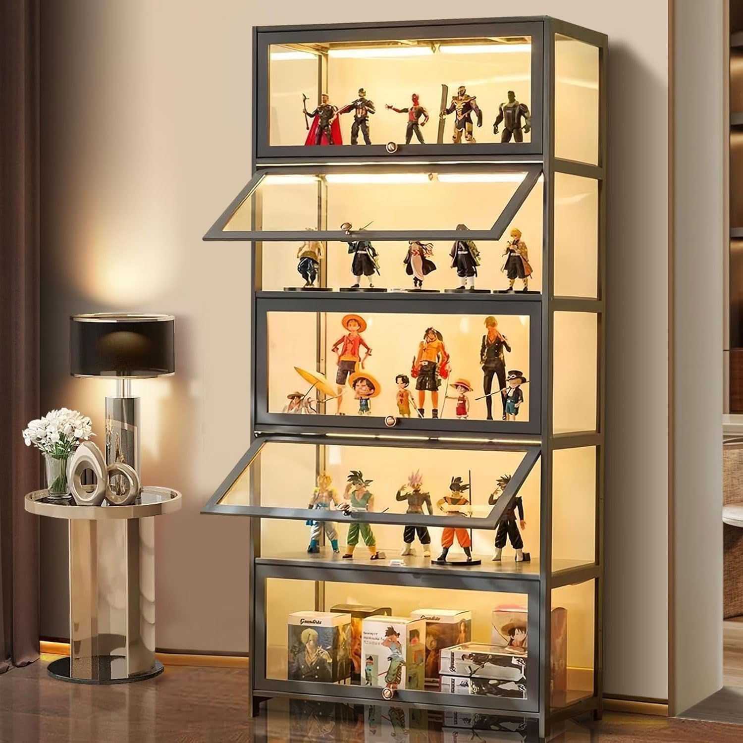 5-Tier Curio Display Cabinet with Acrylic Glass Door - Collectibles & Toy Organizer, Bookshelf for Playroom & Bedroom - Perfect for Showcasing Action Figures, LEGO Sets & Kids' Books