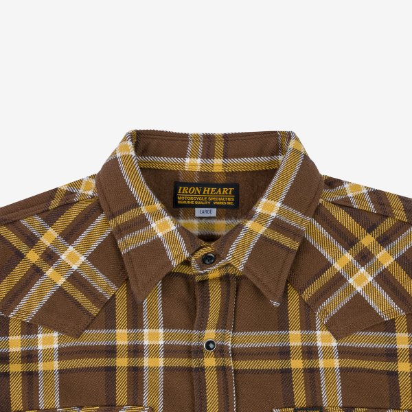 Iron Heart IHSH 372 Ultra Heavy Flannel Western Shirt - Brown Crazy Check Plaid for Men | Durable Workwear & Outdoor Adventure Shirt