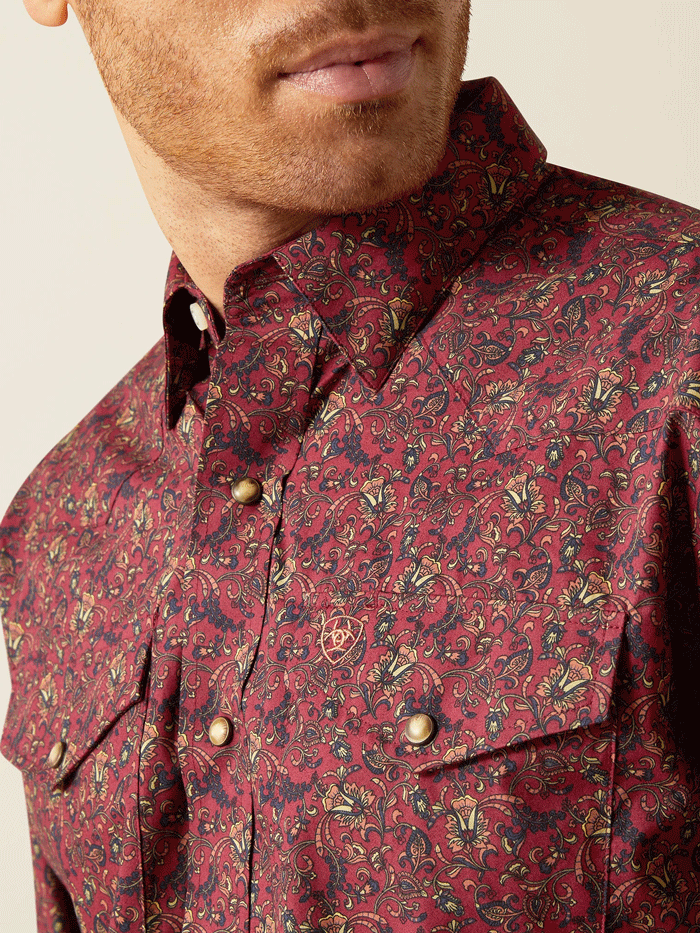 Ariat Men's Samson Classic Fit Long Sleeve Shirt - Dark Red | Western Style Button-Up for Casual Wear & Outdoor Activities