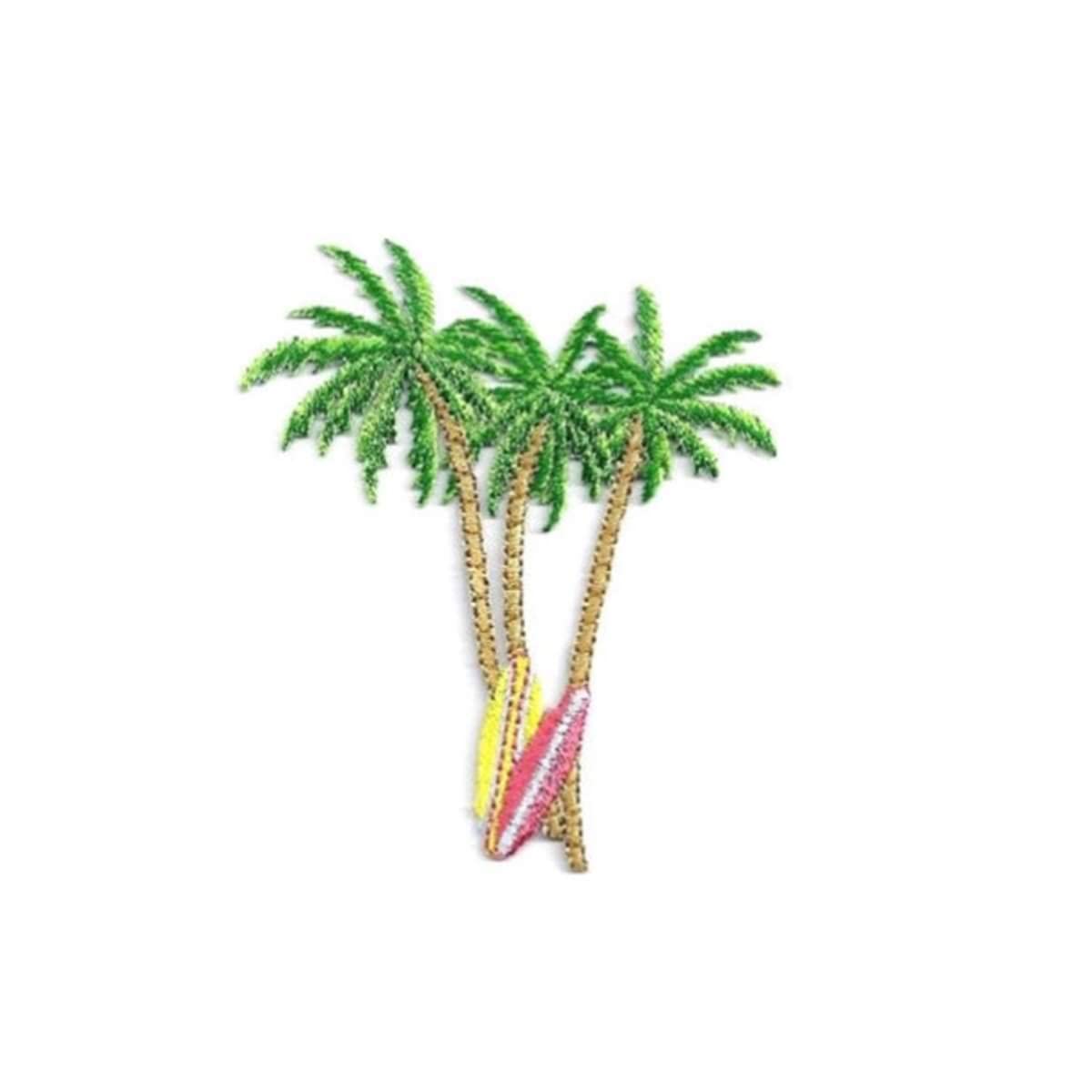 Palm Tree Surfboard Tropical Surfing Embroidered Iron On Applique Patch for DIY Clothing, Bags & Hats - Beach Party & Summer Style Accessories