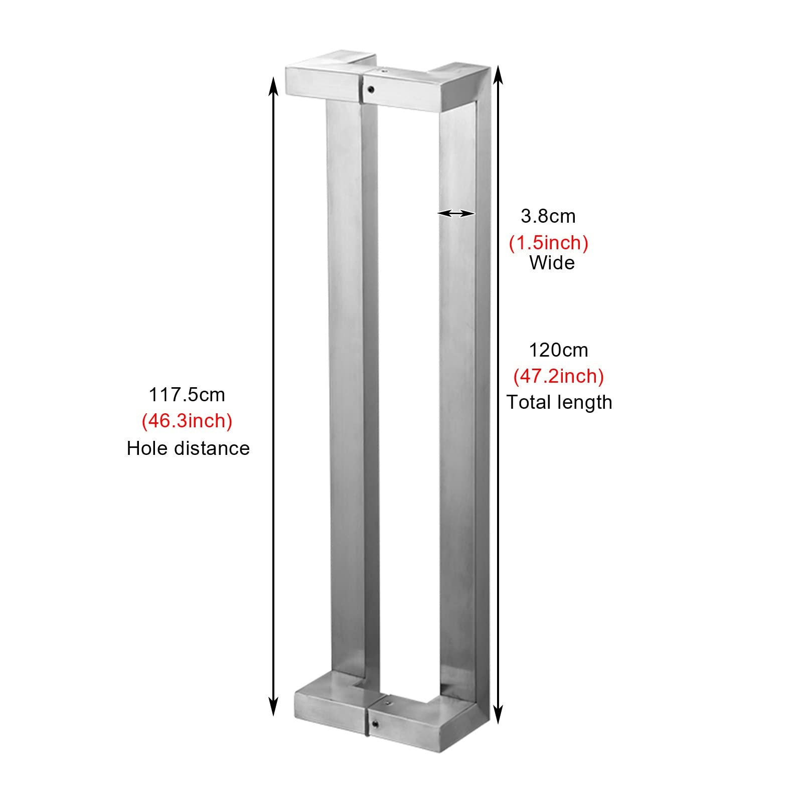 Double Sided H-Shaped Sliding Door Handle - Universal Pull Handle for Wooden Doors, Glass Doors & Barn Doors - 47 Inch Rectangle Entry Handle Bar (Metallic Finish) - Perfect for Home, Office & Commercial Spaces